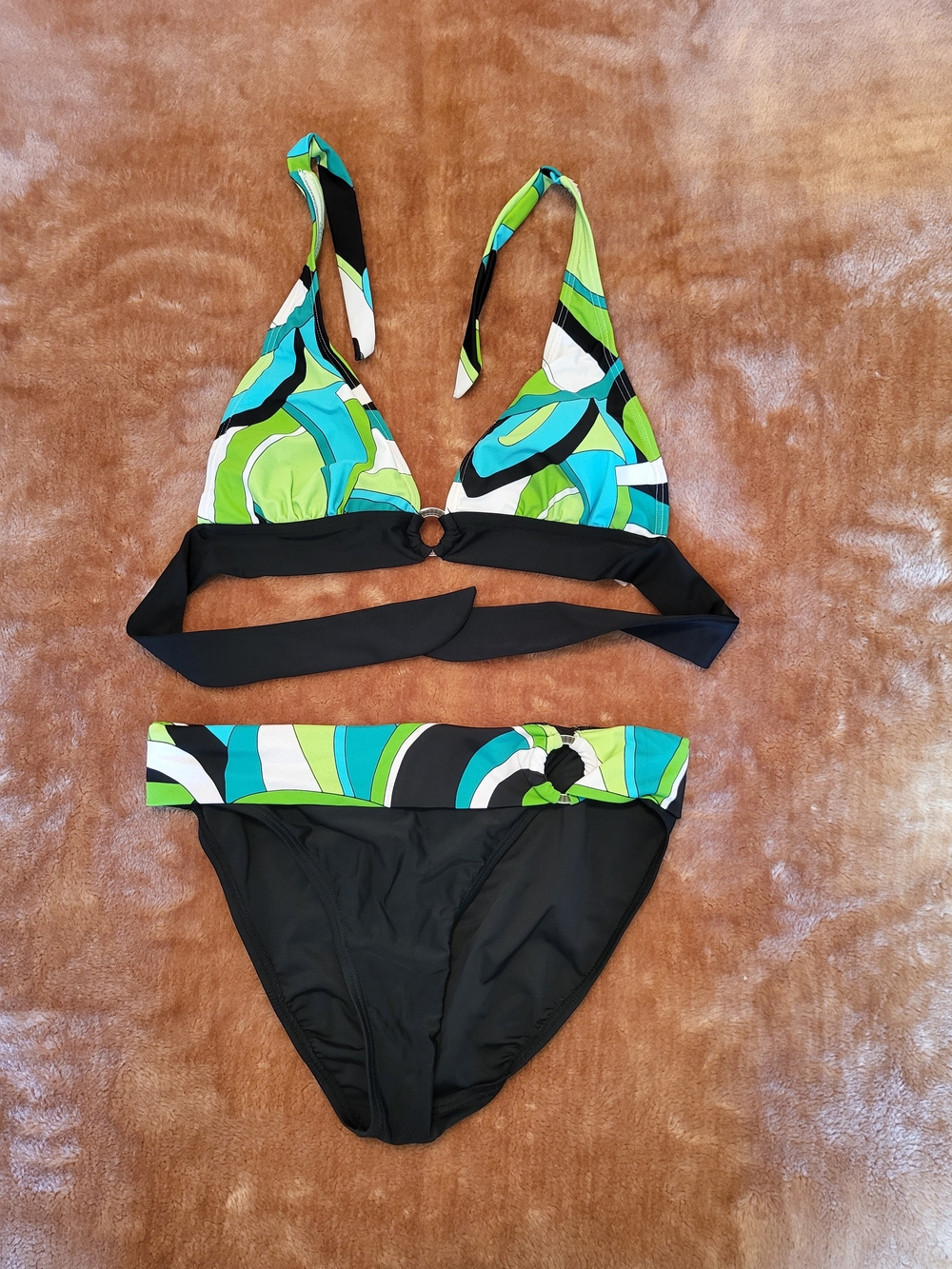 Women’s 16 Green & Black Patterned Halter Bikini